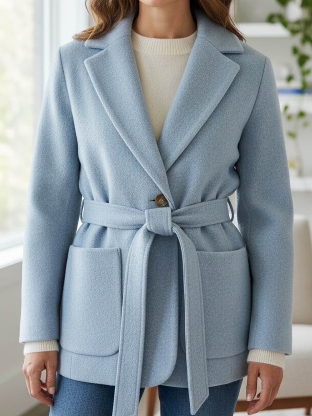 J.Crew Wrap Blazer Jacket Italian Boiled Wool Women 8 Dusty Shale Blue
